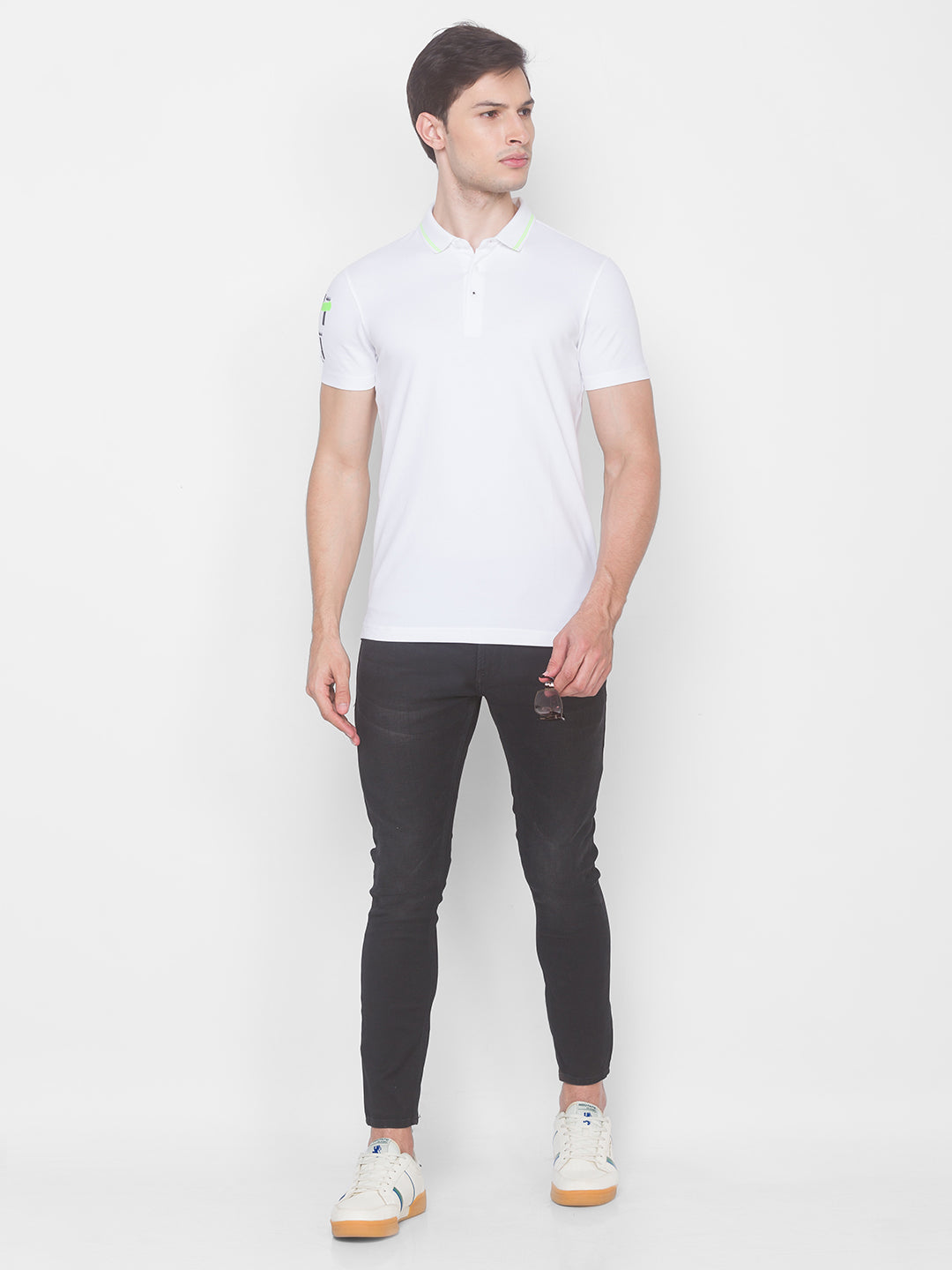 Spykar Men White Cotton Slim Fit Polo T-Shirt