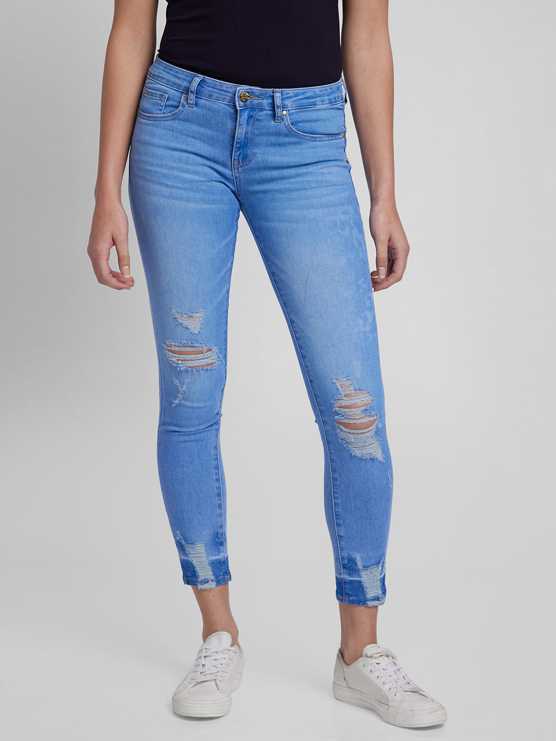 Spykar Women Mid Blue Lycra Slim Fit Regular Length Jeans (Alicia)
