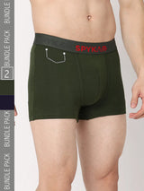 Underjeans By Spykar Men Premium Navy & Olive Cotton Blend Regular Fit Trunk - Pack Of 2