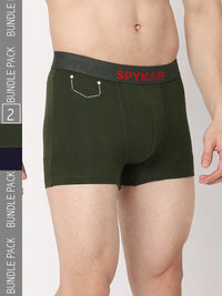 Underjeans By Spykar Men Premium Navy & Olive Cotton Blend Regular Fit Trunk - Pack Of 2