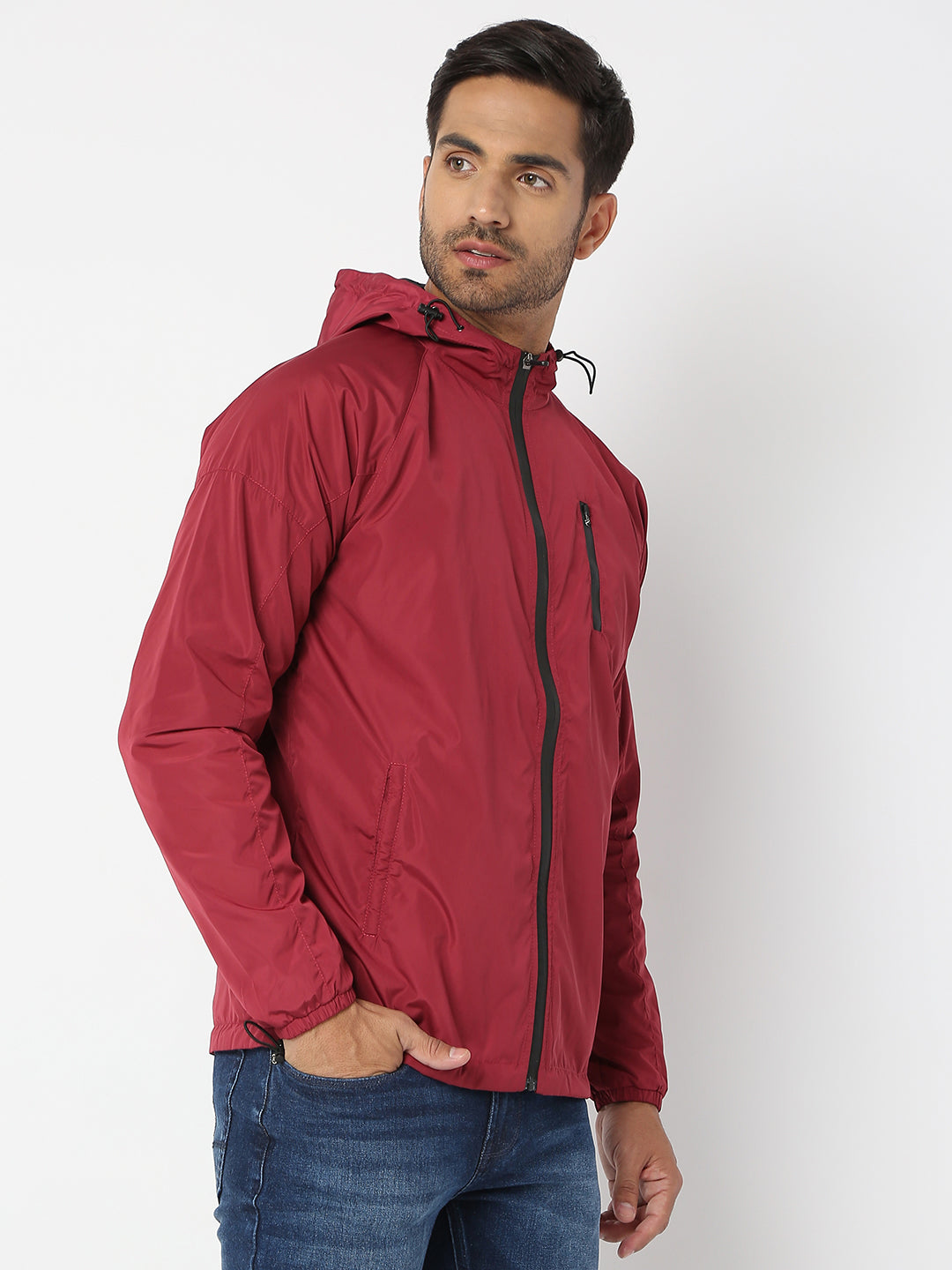 Spykar Men Wine Nylon Regular Fit Jacket