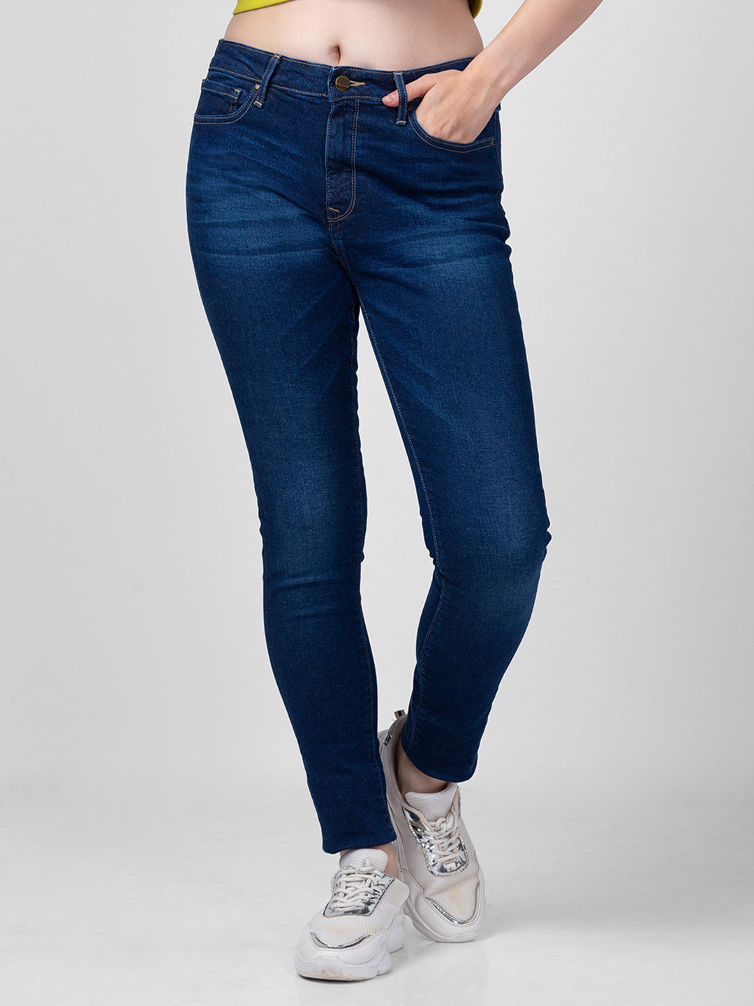 Spykar Women Dark Blue Cotton Skinny Fit Regular Length Jeans (Adora)