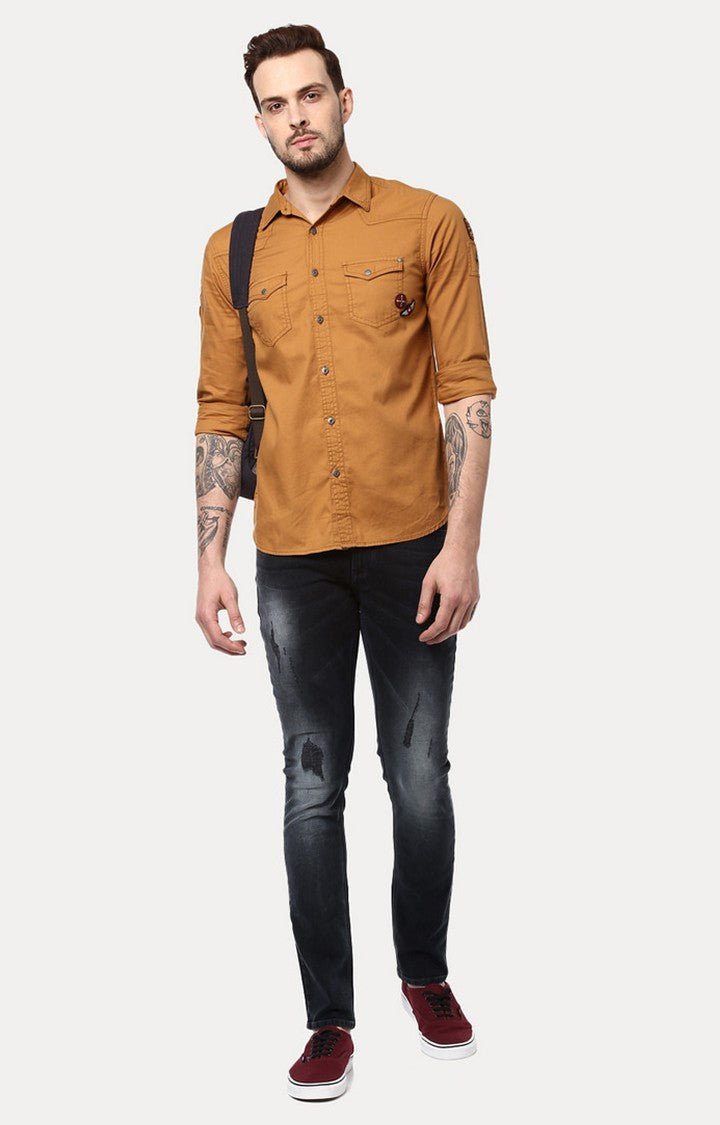 Spykar Men'S Brown Cotton Solid Casual Shirts