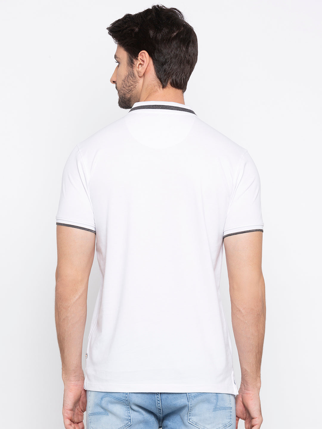 Spykar Men White Cotton Slim Fit Polo T-Shirt