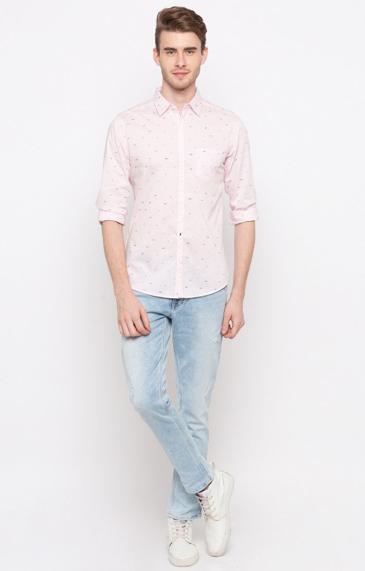 Spykar Men'S Pink Cotton Printed Casual Shirts