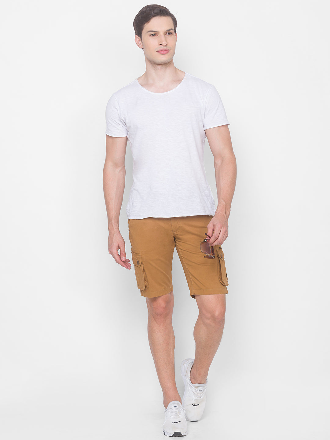 Spykar Men Yellow Cotton Slim Fit Casual Shorts