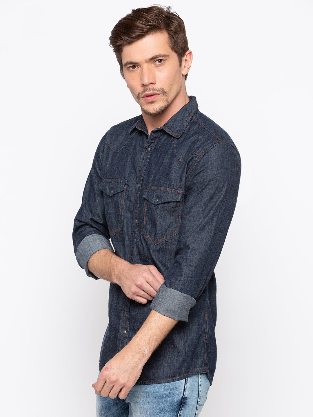 Spykar Men Indigo Solid Slim Fit Casual Shirt