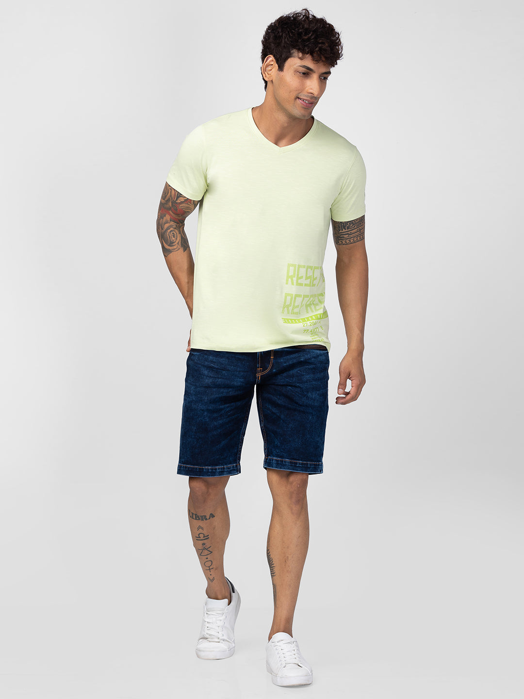 Spykar Men Powder Green Cotton Regular Fit Half Sleeve Printed T-Shirt