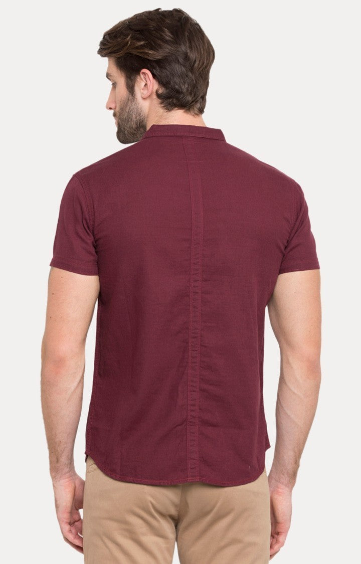 Spykar Men'S Red Cotton Solid Casual Shirts