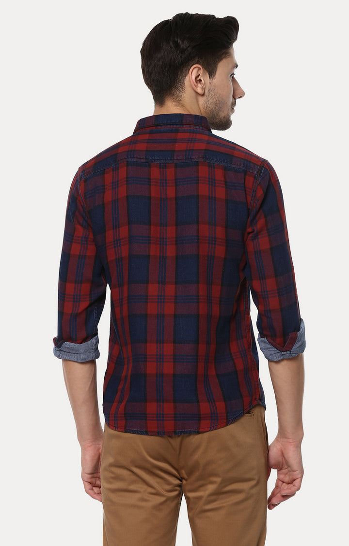 Spykar Men'S Blue Cotton Checked Casual Shirts