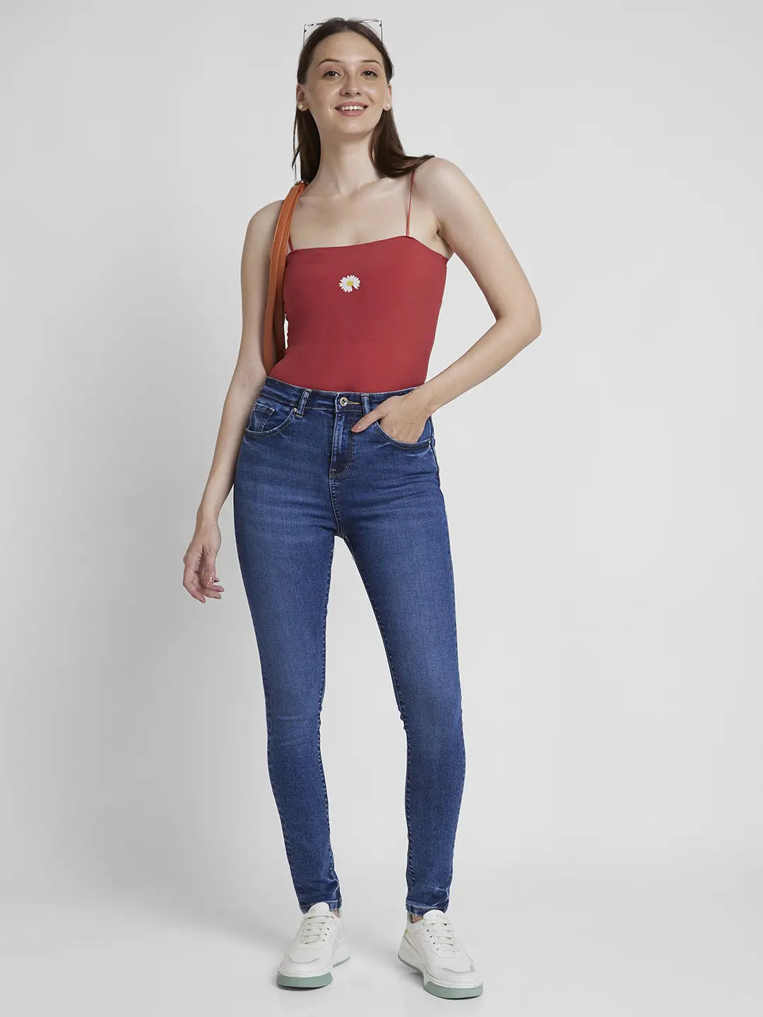 Spykar Women Mid Blue Lycra Skinny Fit Regular Length Clean Look Jeans -(Adora)