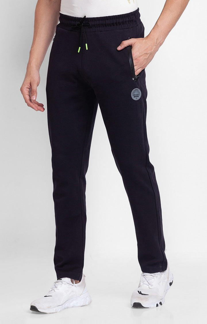 Spykar Navy Blue Cotton Slim Fit Trackpant For Men