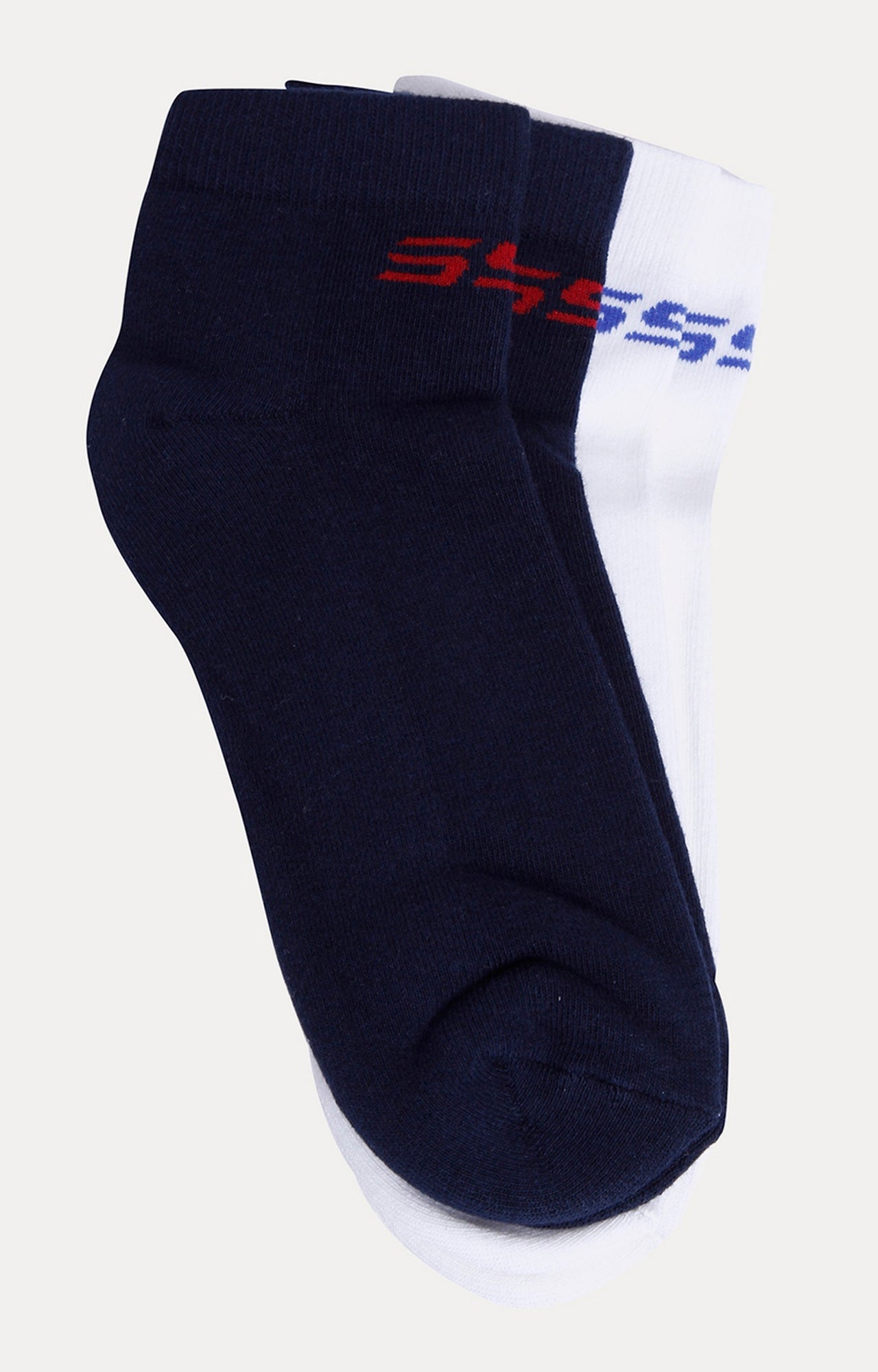 Spykar White & Navy Solid Ankle Length Socks - Pair Of 2