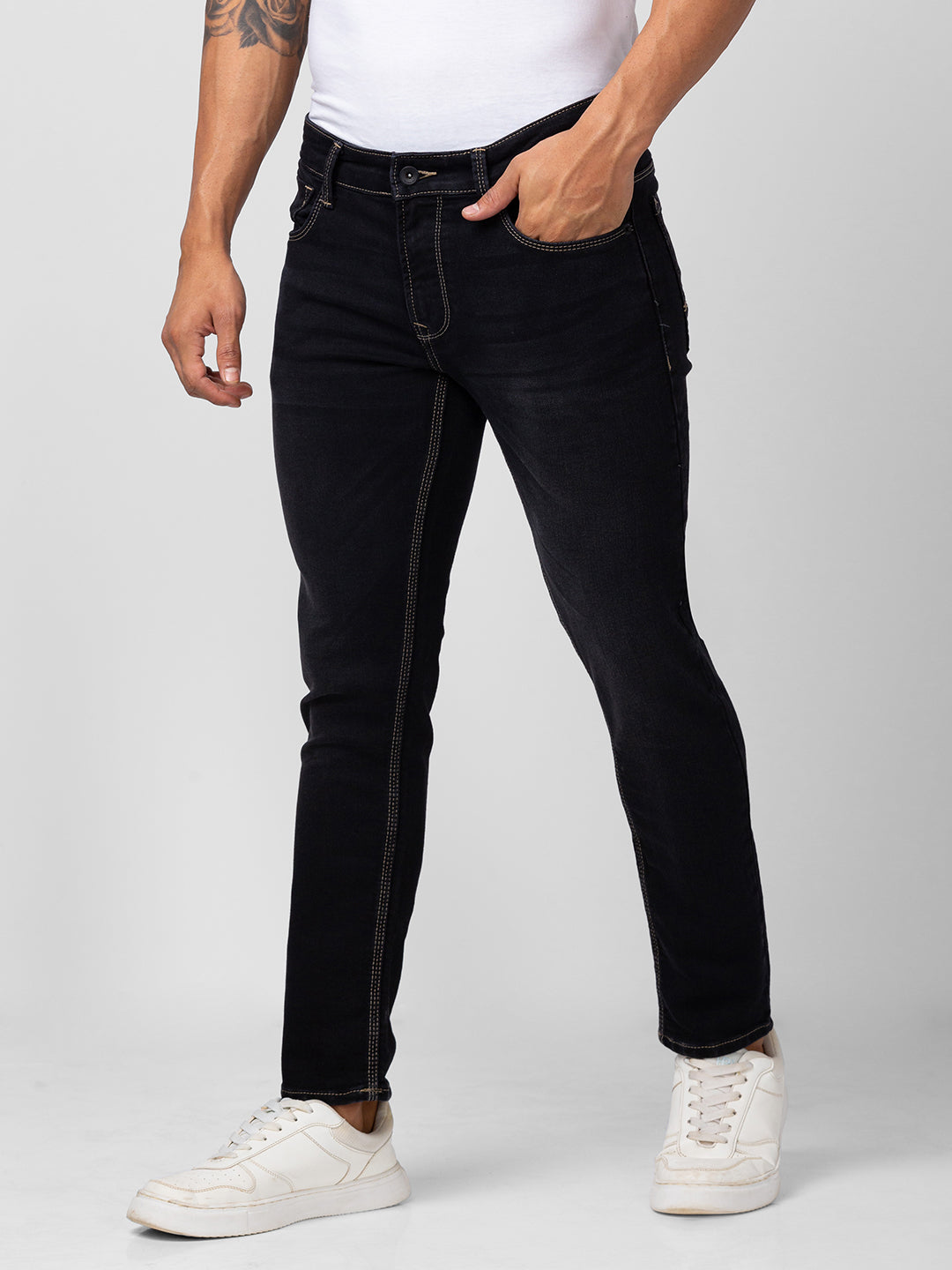 Occult Jeans - Cotton stretch narrow fit six pocket jeans. Style Number :  21092B Color: Black Material : Cotton Stretch To place online order visit  us here:  pocket-jeans-black/ Now