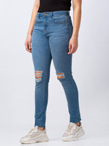 Spykar Women Mid Blue Lycra Skinny Fit Regular Length Jeans (Adora)