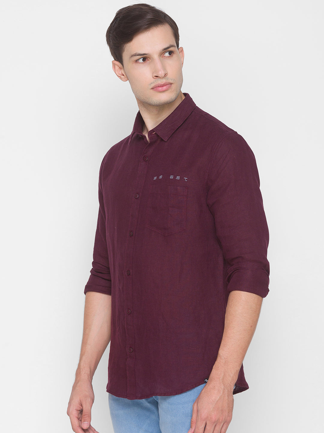 Spykar Slim Fit Red Cotton Men Shirt