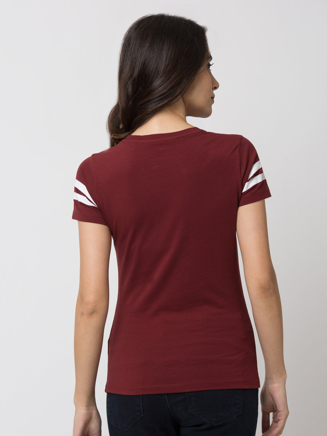 Spykar Women Red Cotton Slim Fit Round Neck T-Shirt