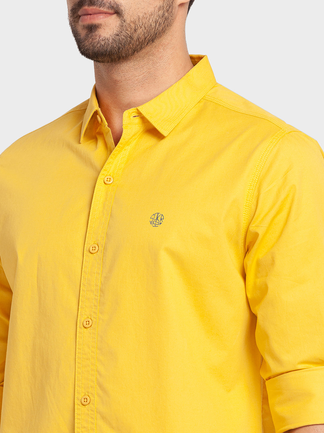 Spykar Sulphur Yellow Cotton Full Sleeve Plain Shirt For Men -  msh02bbss018sulphuryellow
