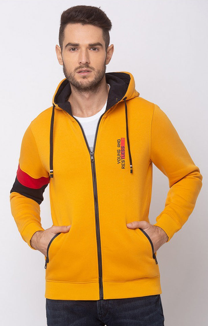 Spykar Yellow Cotton Regular Fit Sweatshirt For Men