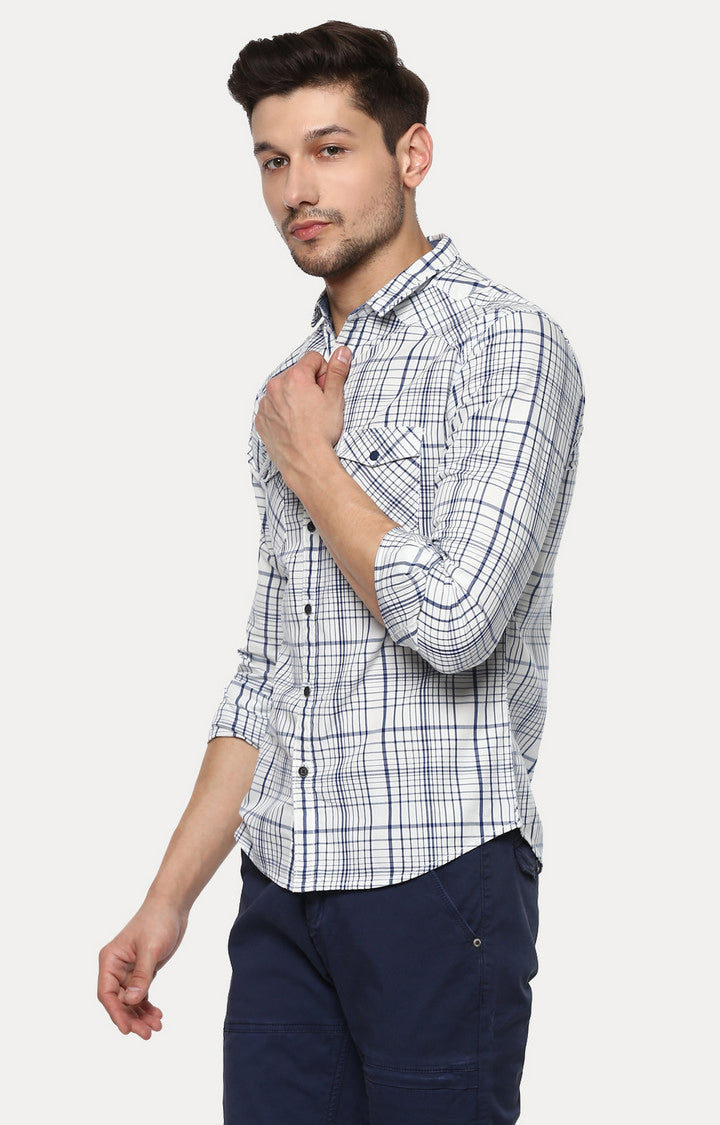 Spykar Men'S White Cotton Checked Casual Shirts