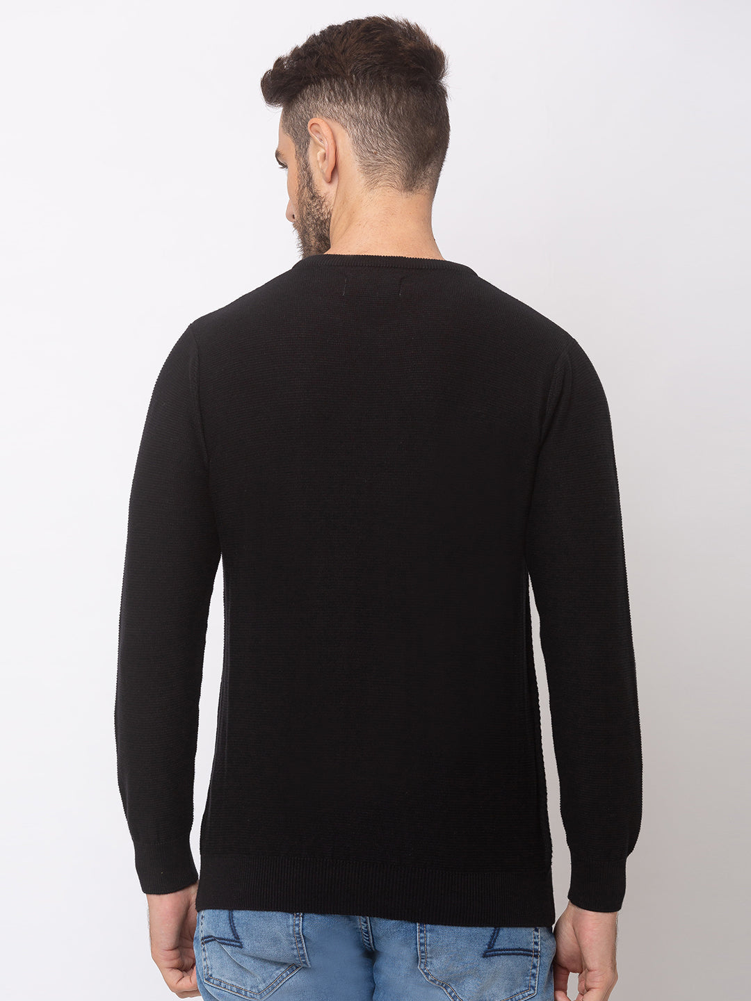 Spykar Men Black Cotton Regular Fit Sweater