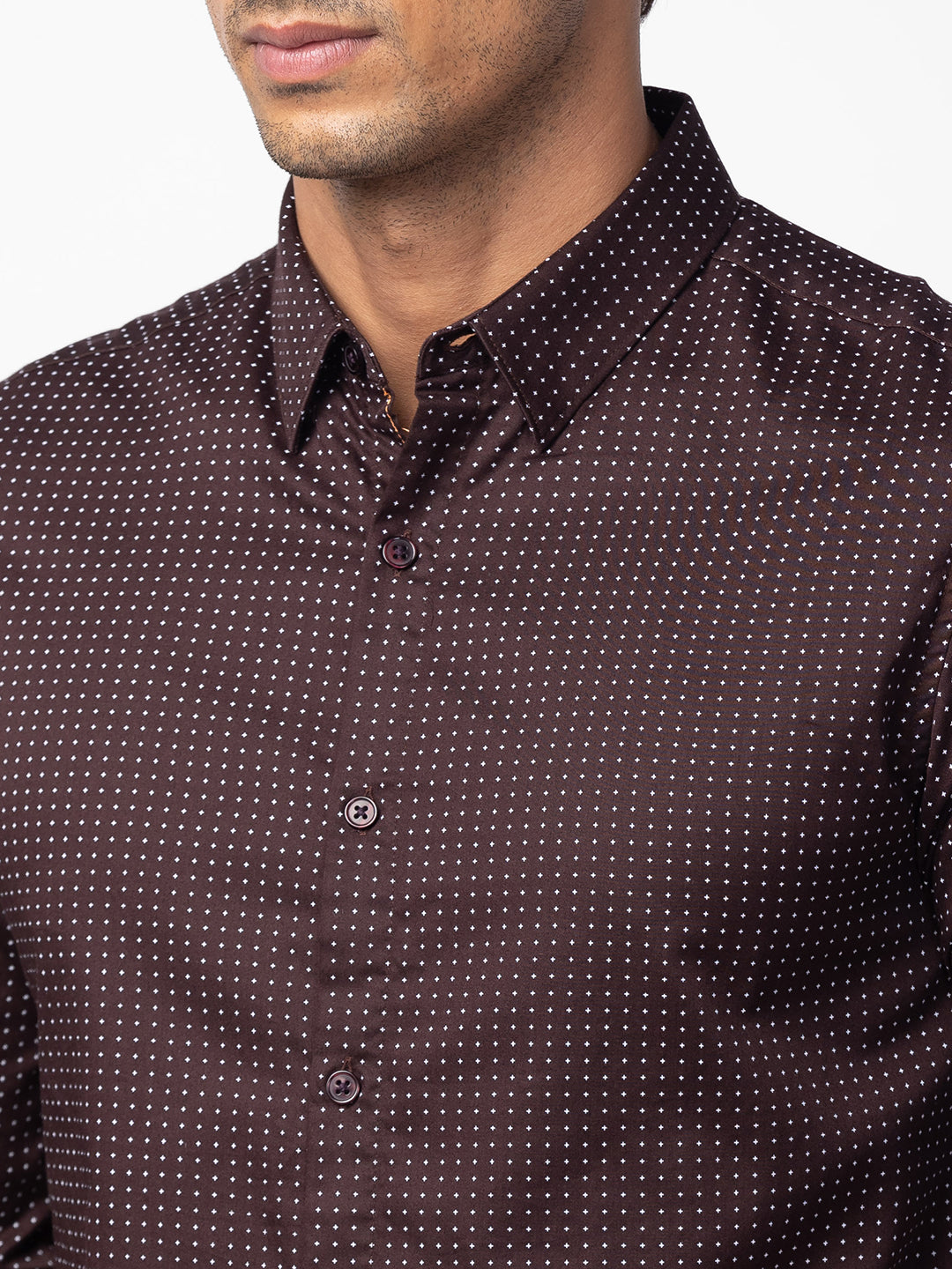 Spykar Men Coffee Brown Cotton Slim Fit Printed Shirt