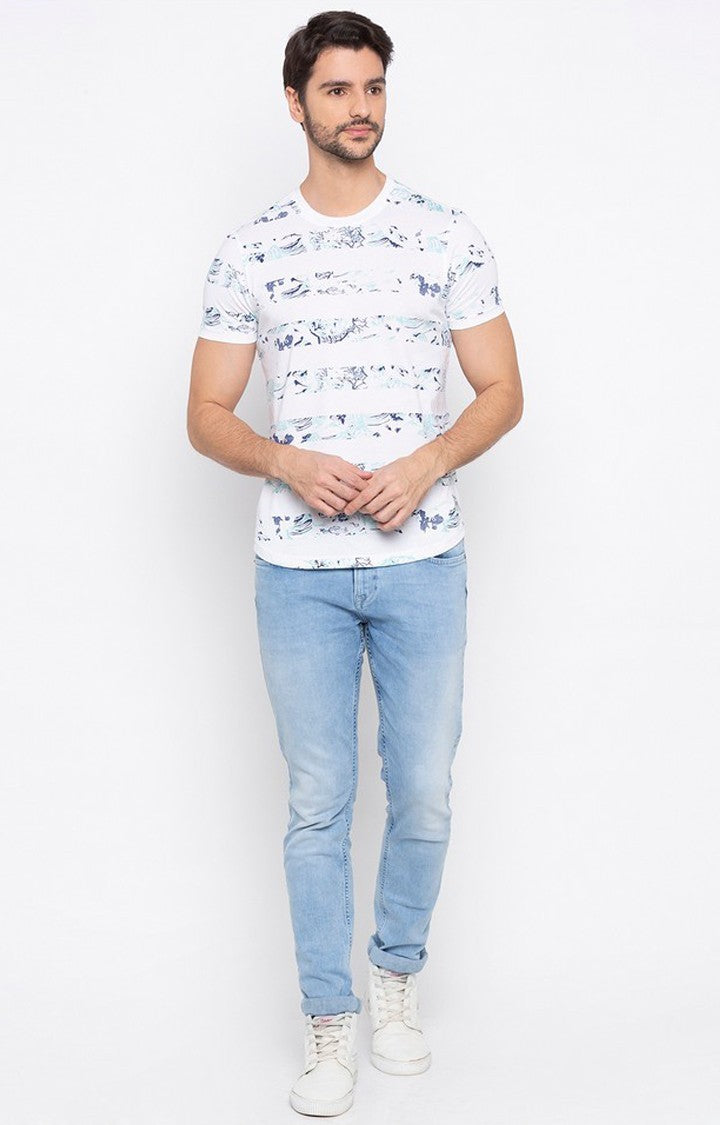 Spykar Men White Printed Slim Fit T-Shirt