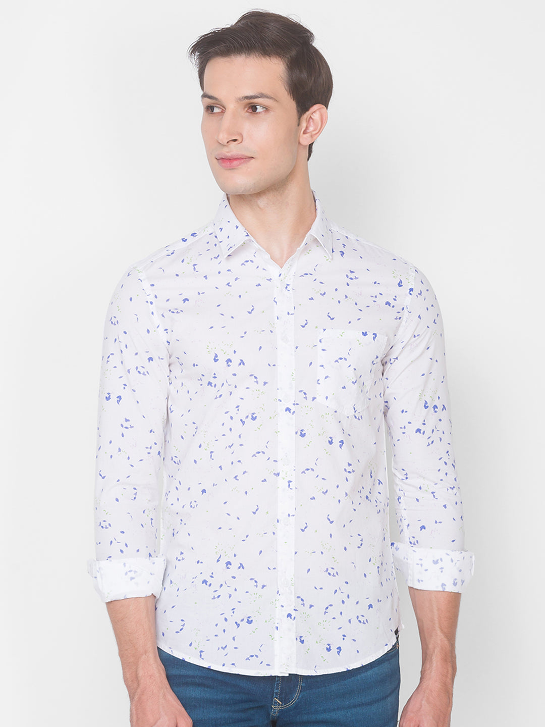 Spykar Slim Fit White Cotton Men Shirt