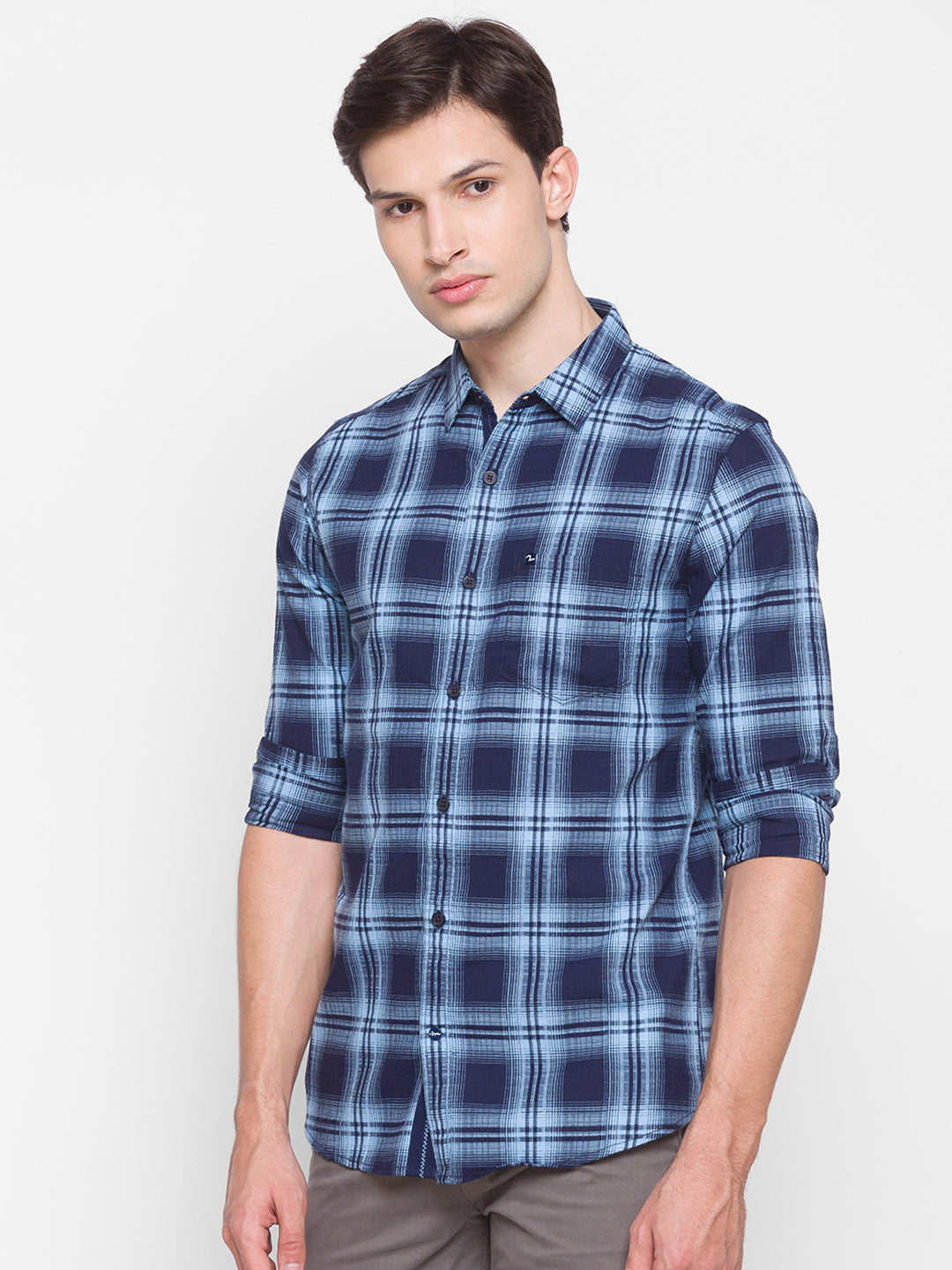 Spykar Slim Fit Blue Cotton Men Shirt