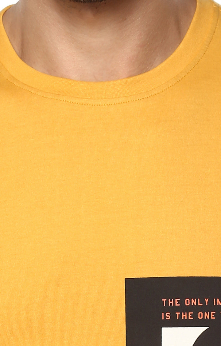 Spykar Yellow Printed Slim Fit Men T-Shirts