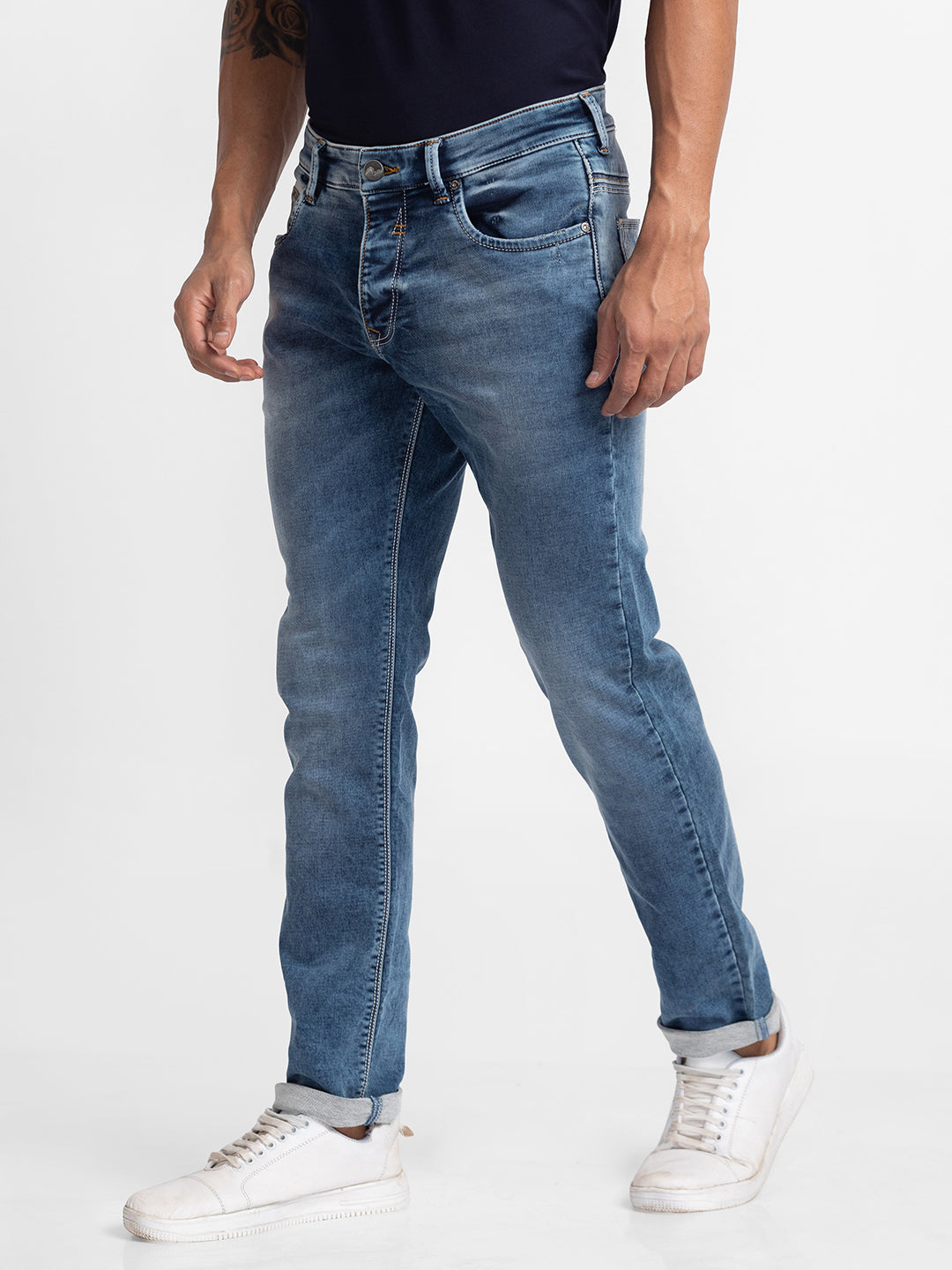 Spykar Light Blue Cotton Comfort Fit Narrow Length Jeans For Men ...