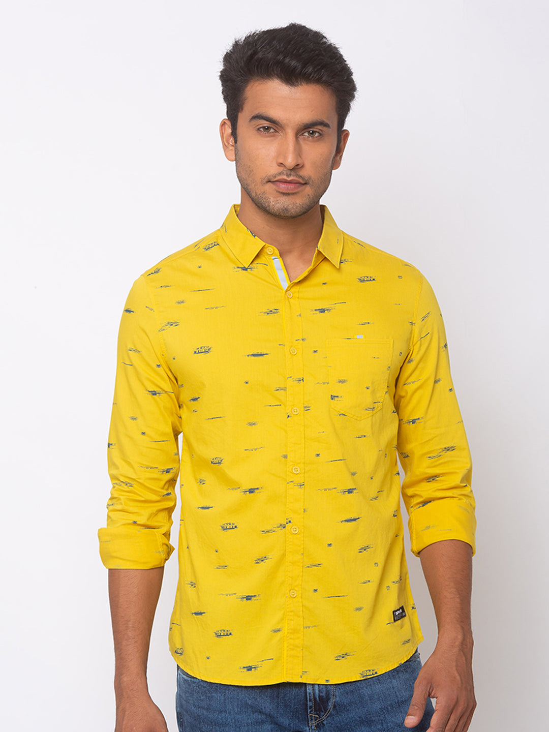 Spykar Men Sulphur Yellow Cotton Slim Fit Shirt