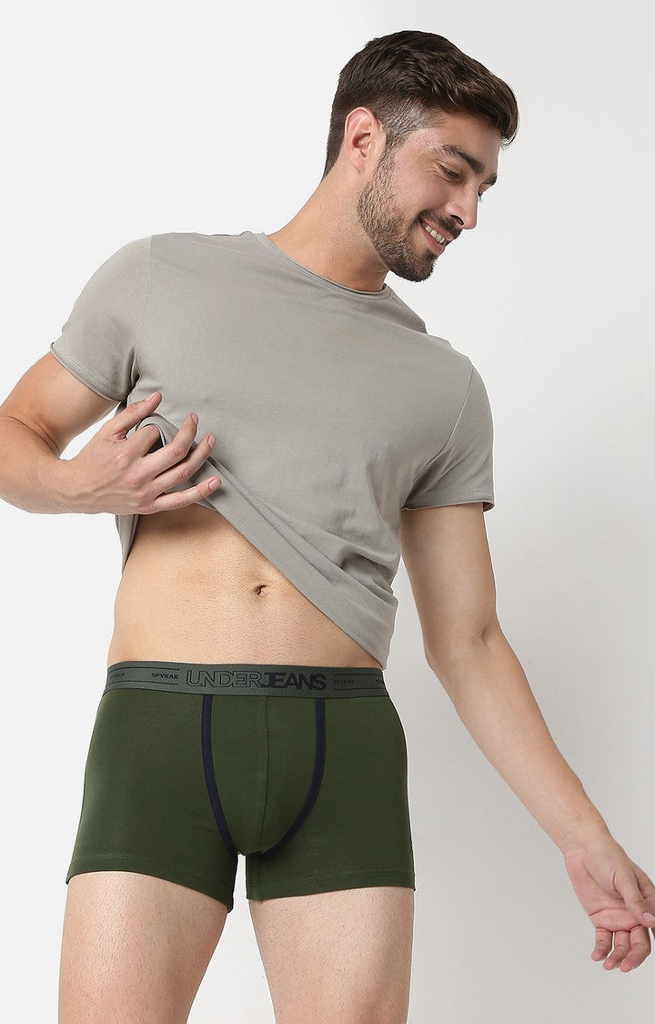 Men Premium Olive Cotton Trunk - Underjeans By Spykar