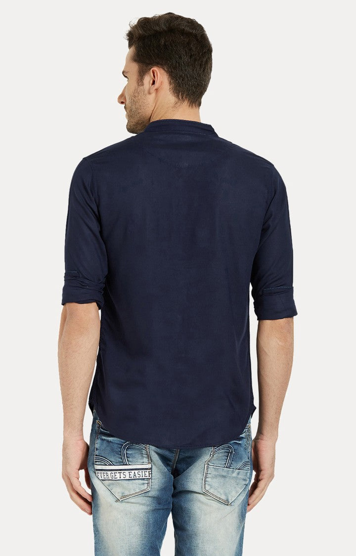 Spykar Men'S Blue Rayon Solid Casual Shirts