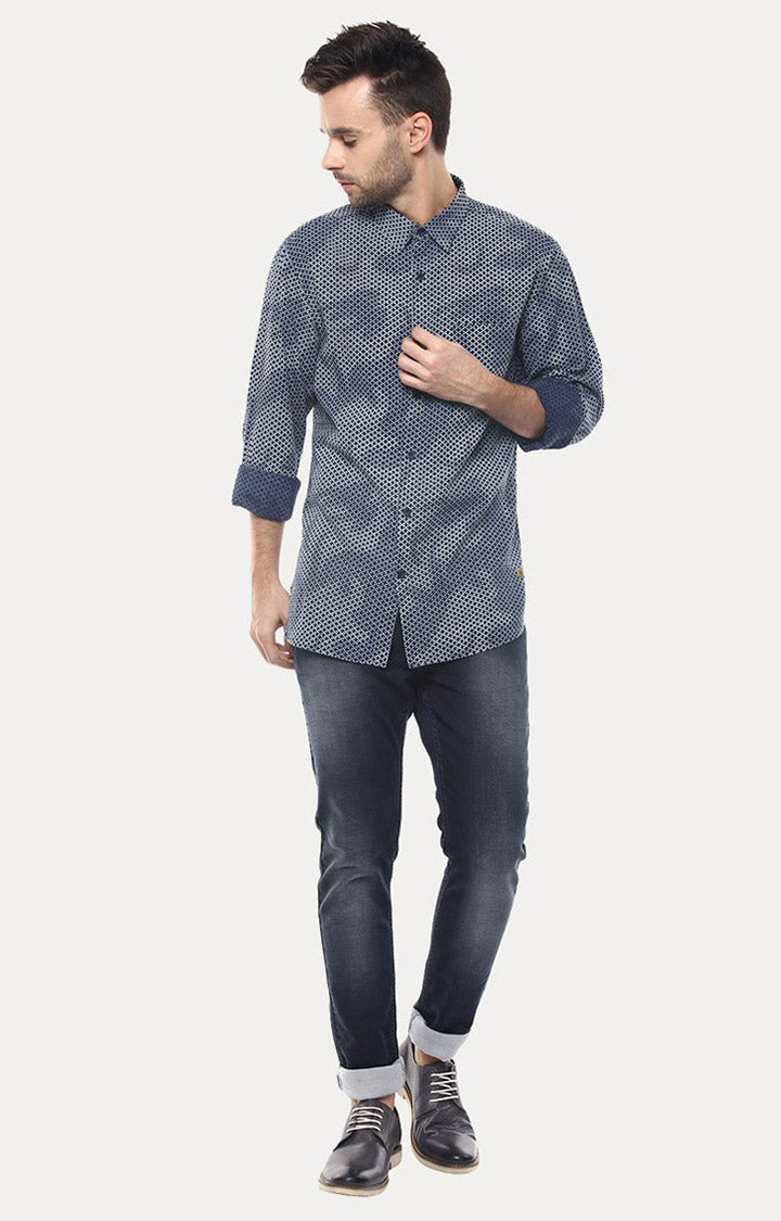 Spykar Men'S Blue Cotton Printed Casual Shirts