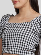 Spykar Women Black Lycra Slim Fit Checkred Crop Top