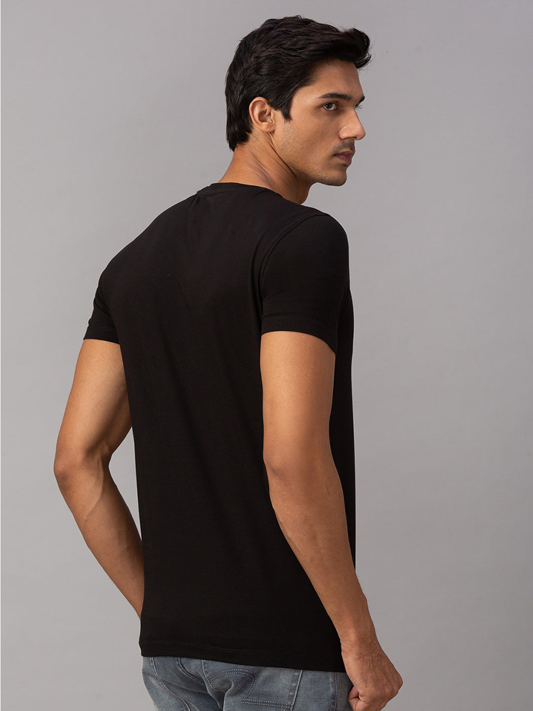 Spykar Men Black Cotton Slim Fit T-Shirt (Slim)