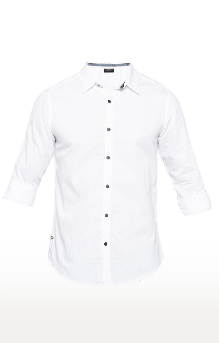 Spykar Men'S White Cotton Solid Casual Shirts