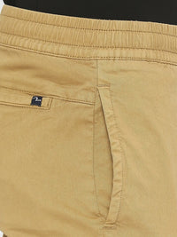 Spykar Men Beige Lycra Slim Fit Ankle Length Plain Trousers