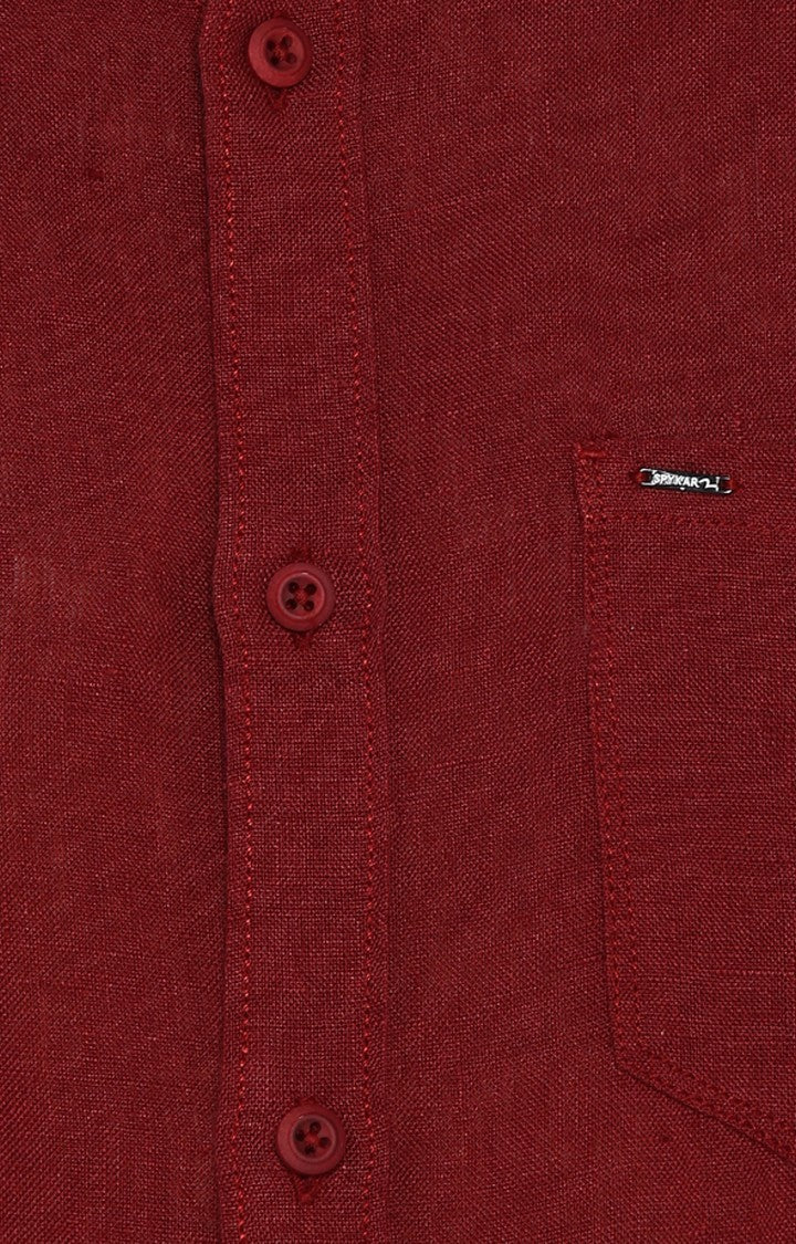 Spykar Men'S Red Linen Solid Casual Shirts