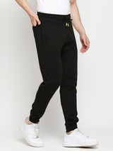 Men Premium Cotton Blend Knitted Black Trackpant - Underjeans By Spykar