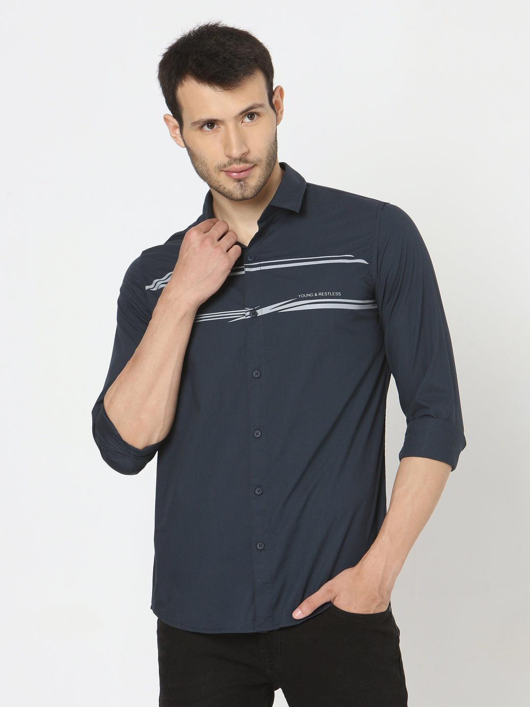 Spykar Slim Fit Men Blue Cotton Casual Shirts