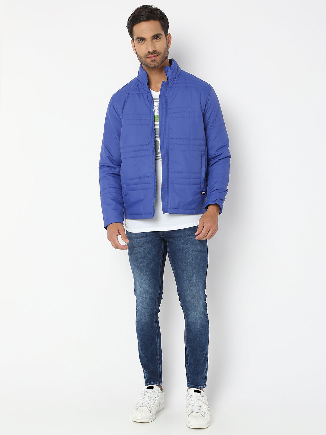 Spykar Men Royal Blue Nylon Regular Fit Jacket