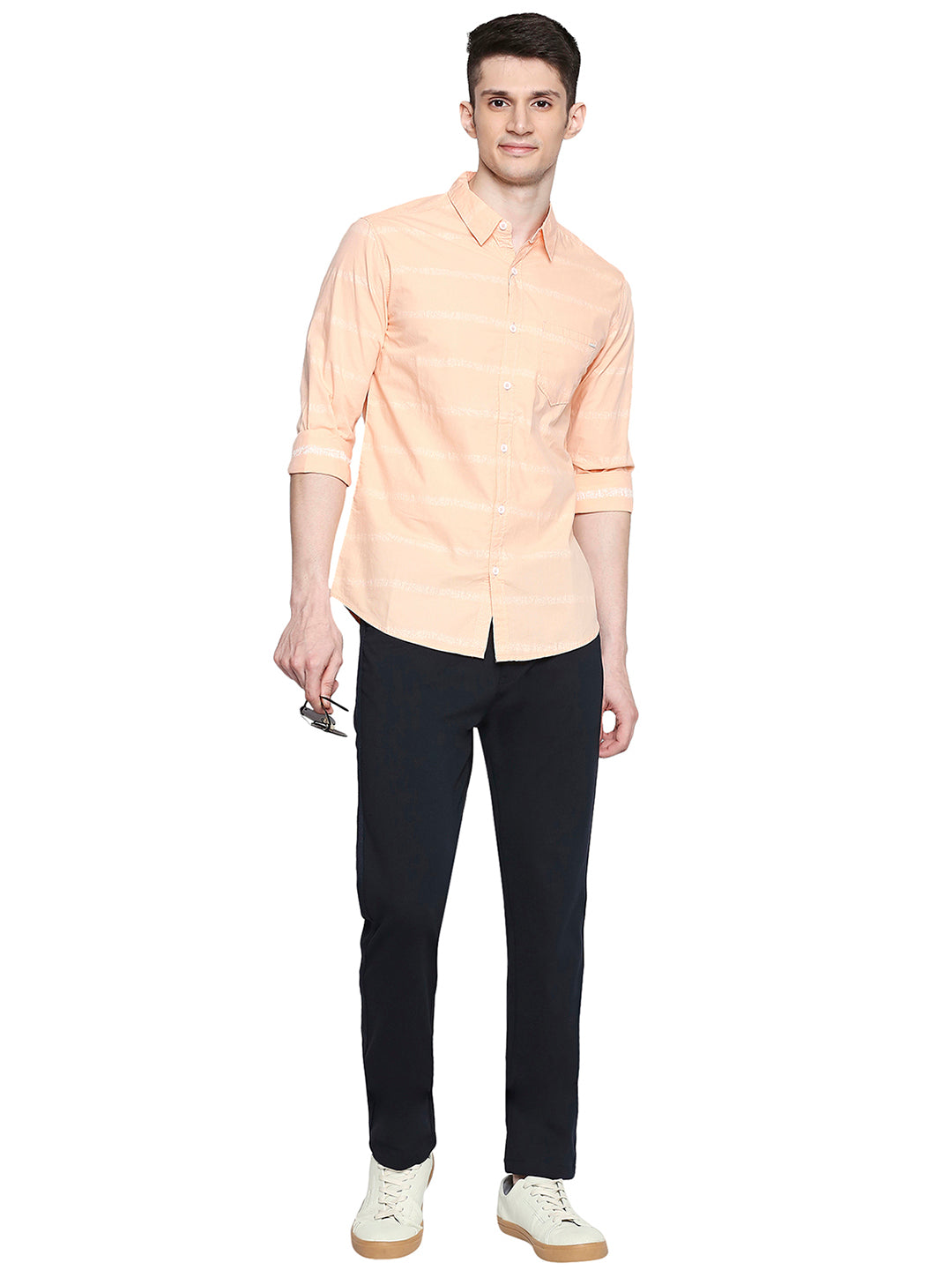 Spykar Regular Fit Men Cotton Peach Shirt