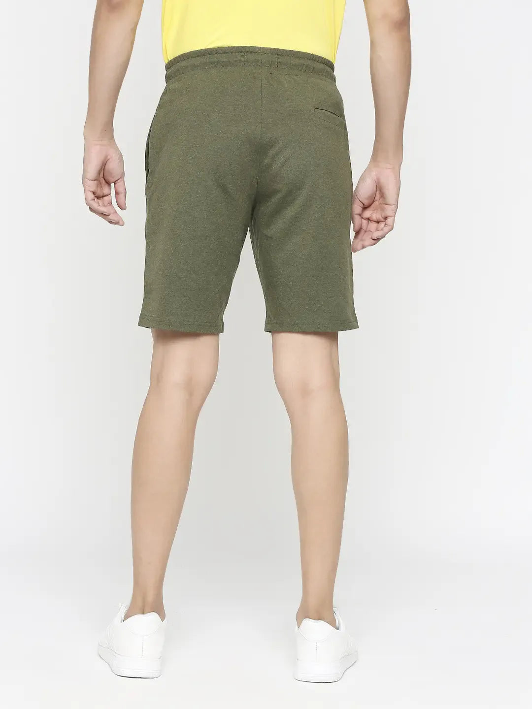 Spykar Men Olive Melange Cotton Regular Fit Knitted Shorts