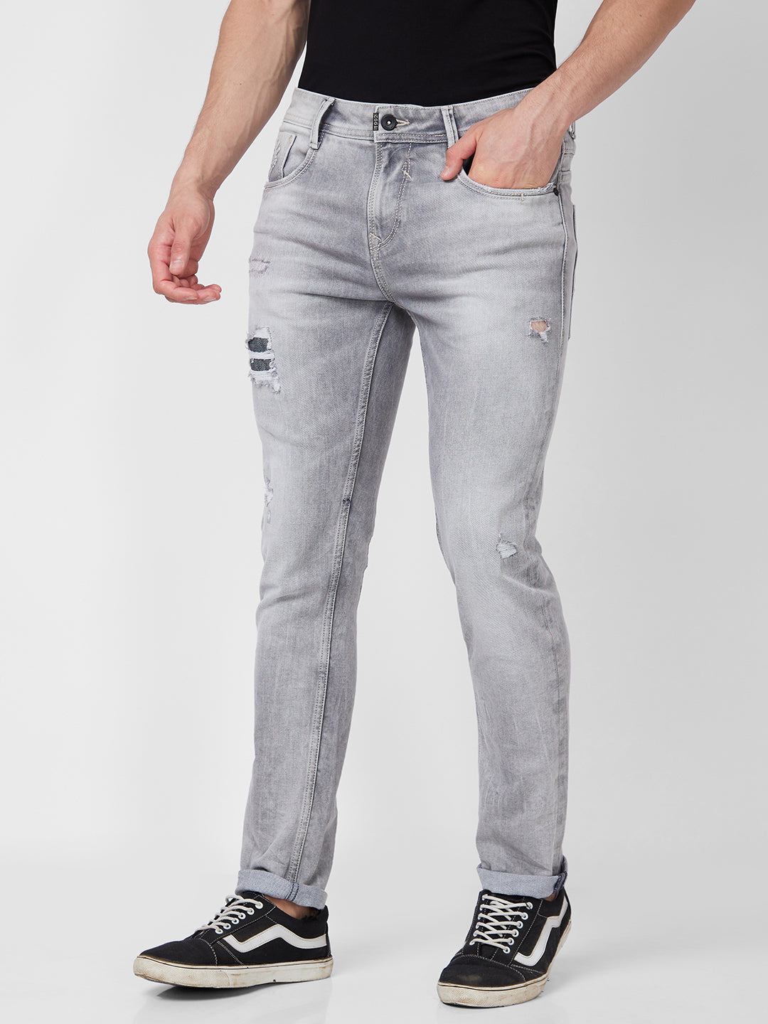 Spykar Low Rise Slim Fit Grey Jeans For Men