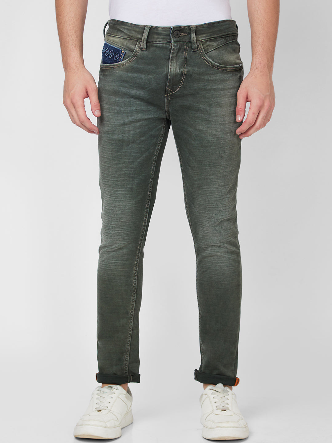 Spykar Low Rise Slim Fit Green Jeans For Men