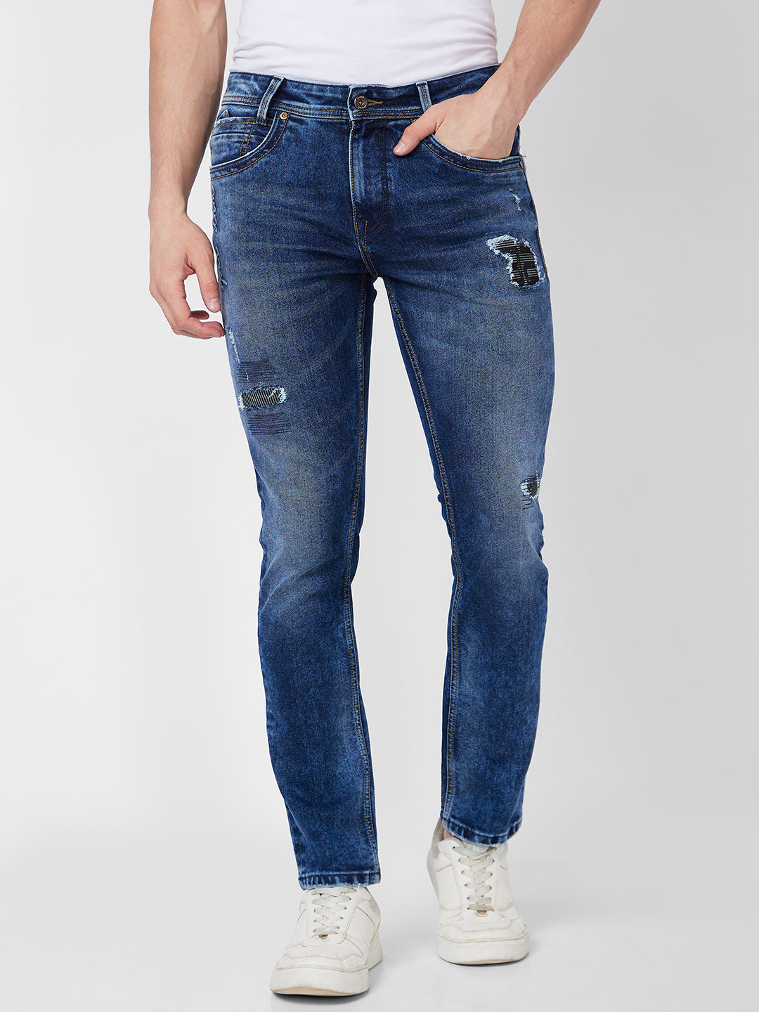 Spykar Mid Rise Regular Fit Blue Jeans For Men