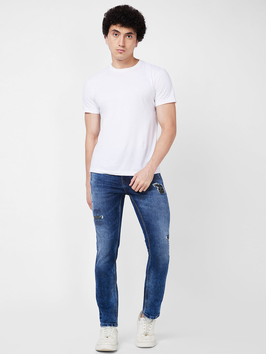 Spykar Mid Rise Regular Fit Blue Jeans For Men