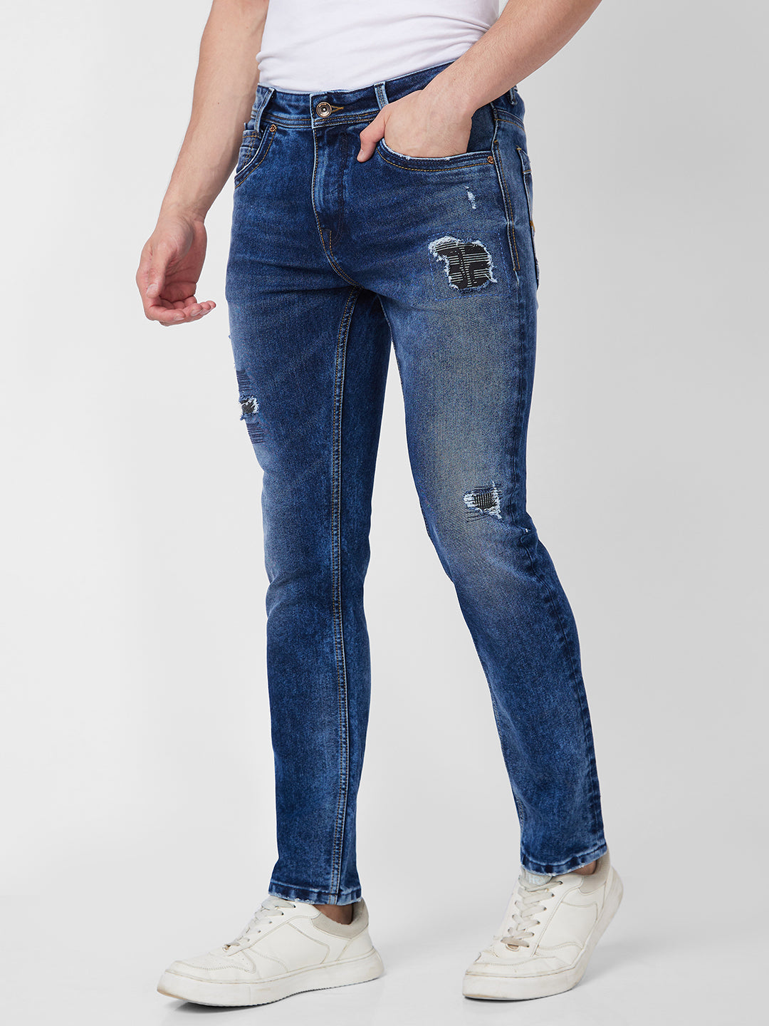 Spykar Mid Rise Regular Fit Blue Jeans For Men